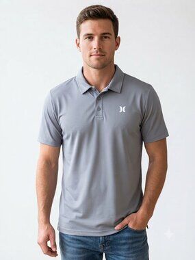 Hurley Men's Dri-Fit Performance Polo Shirt Slate Grey Short Sleeve Tech Medium